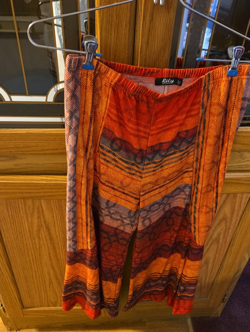 Lily Orange and Red Patterned Knit Pants